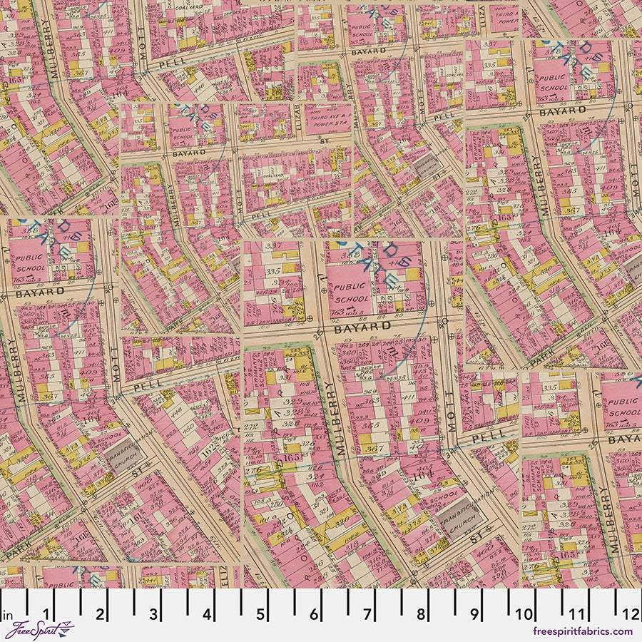 Tim Holtz Eclectic Elements Palette Quilt Fabric - Pink Map - PWTH213.PINK