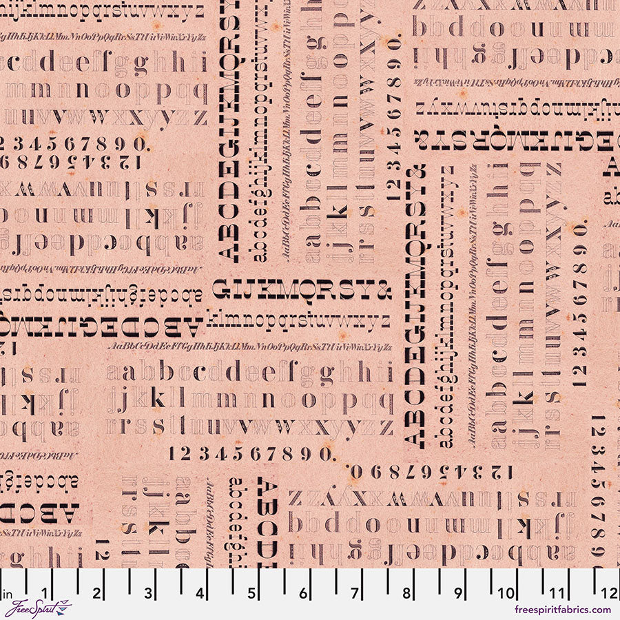 Tim Holtz Eclectic Elements Palette Quilt Fabric - Pink Typography - PWTH214.PINK