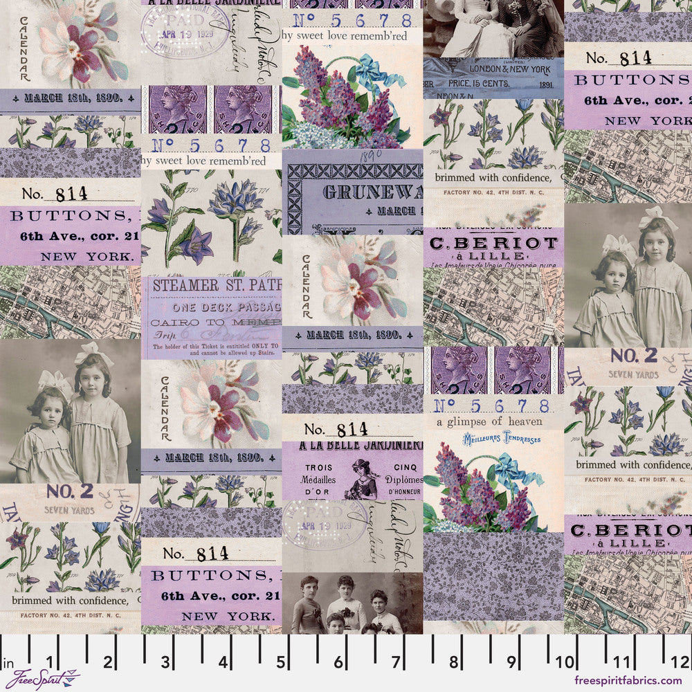 Tim Holtz Eclectic Elements Palette Quilt Fabric - Purple Collage - PWTH300.PURPLE