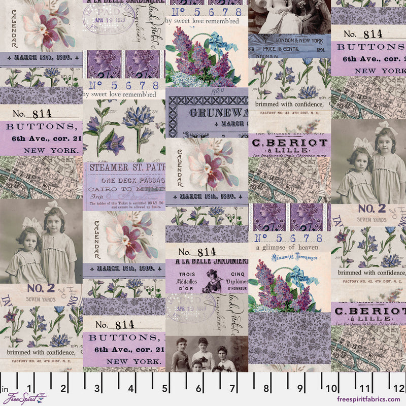 Tim Holtz Eclectic Elements Palette Quilt Fabric - Purple Collage - PWTH300.PURPLE