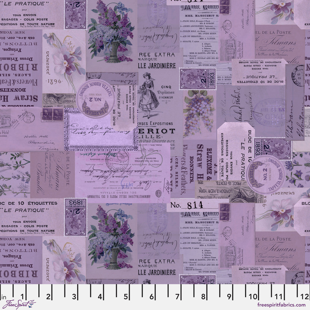 Tim Holtz Eclectic Elements Palette Quilt Fabric - Purple Ephemera - PWTH305.PURPLE