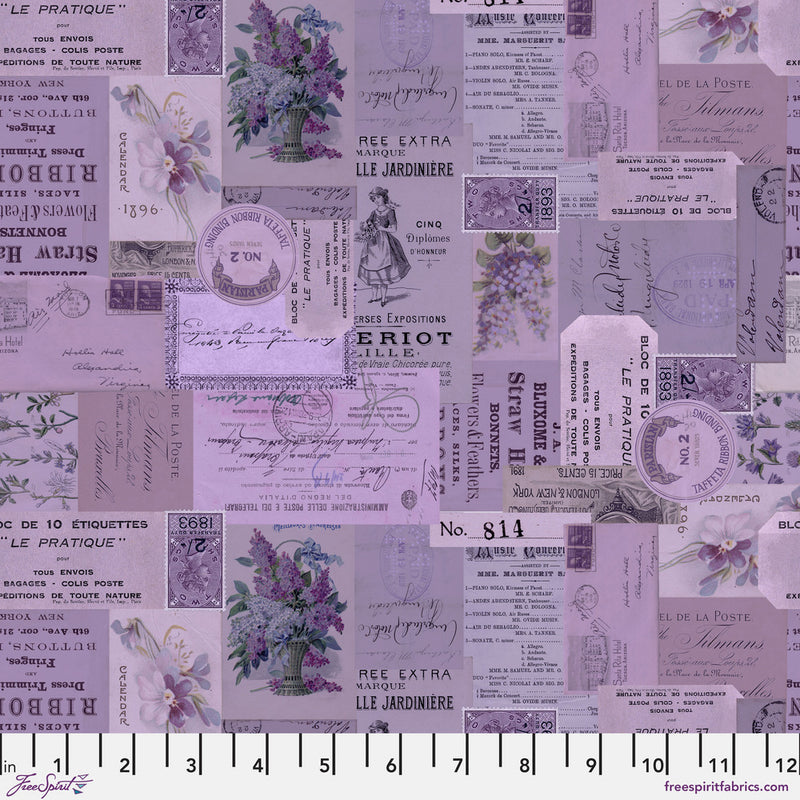 Tim Holtz Eclectic Elements Palette Quilt Fabric - Purple Ephemera - PWTH305.PURPLE