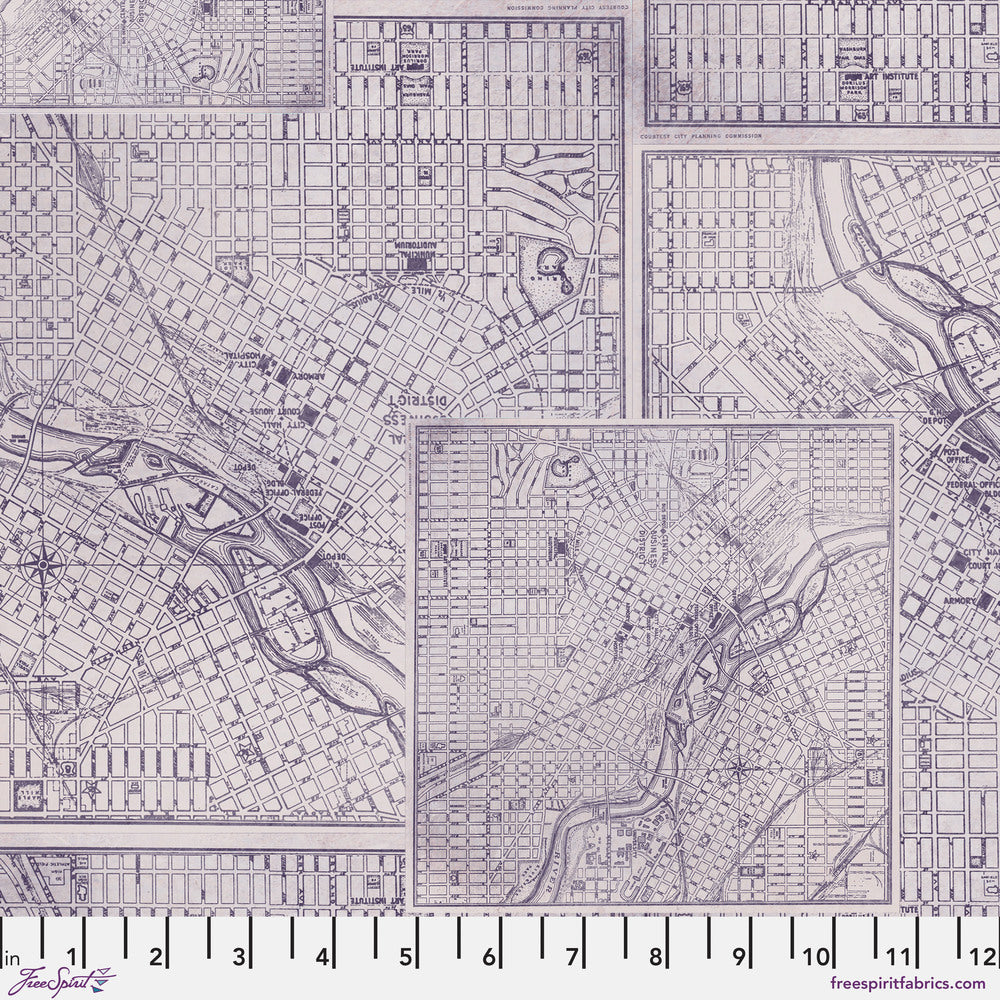Tim Holtz Eclectic Elements Palette Quilt Fabric - Purple Map - PWTH303.PURPLE