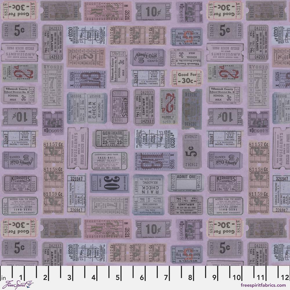 Tim Holtz Eclectic Elements Palette Quilt Fabric - Purple Tickets - PWTH302.PURPLE