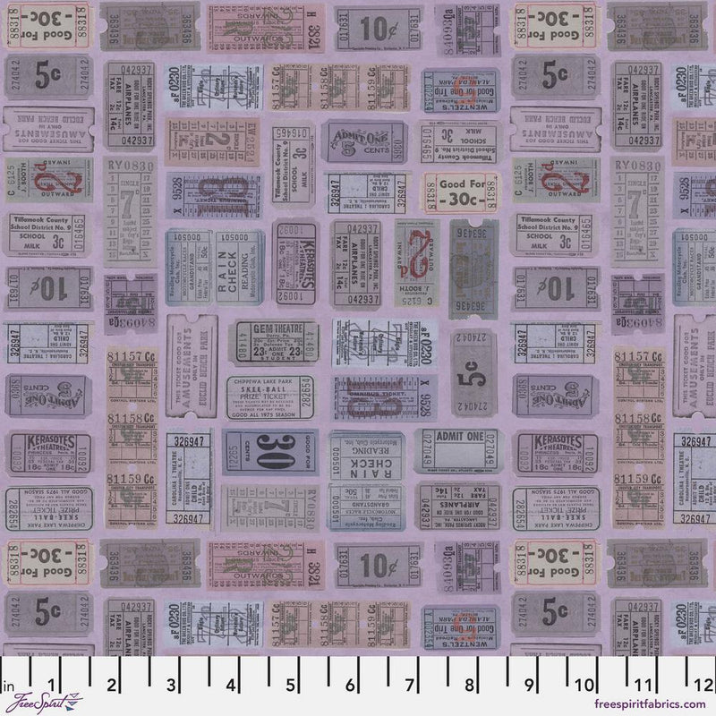 Tim Holtz Eclectic Elements Palette Quilt Fabric - Purple Tickets - PWTH302.PURPLE