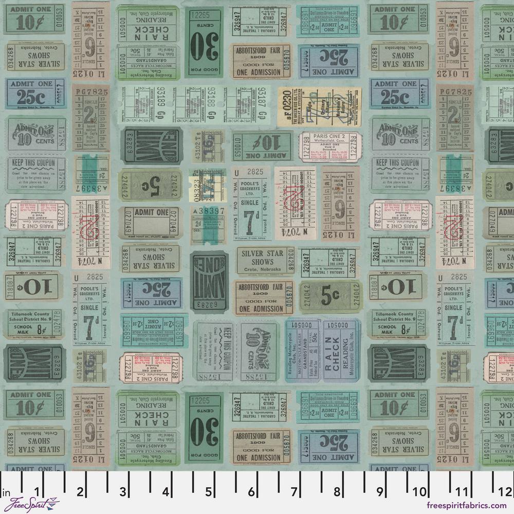 Tim Holtz Eclectic Elements Palette Quilt Fabric - Teal Tickets - PWTH272.TEAL