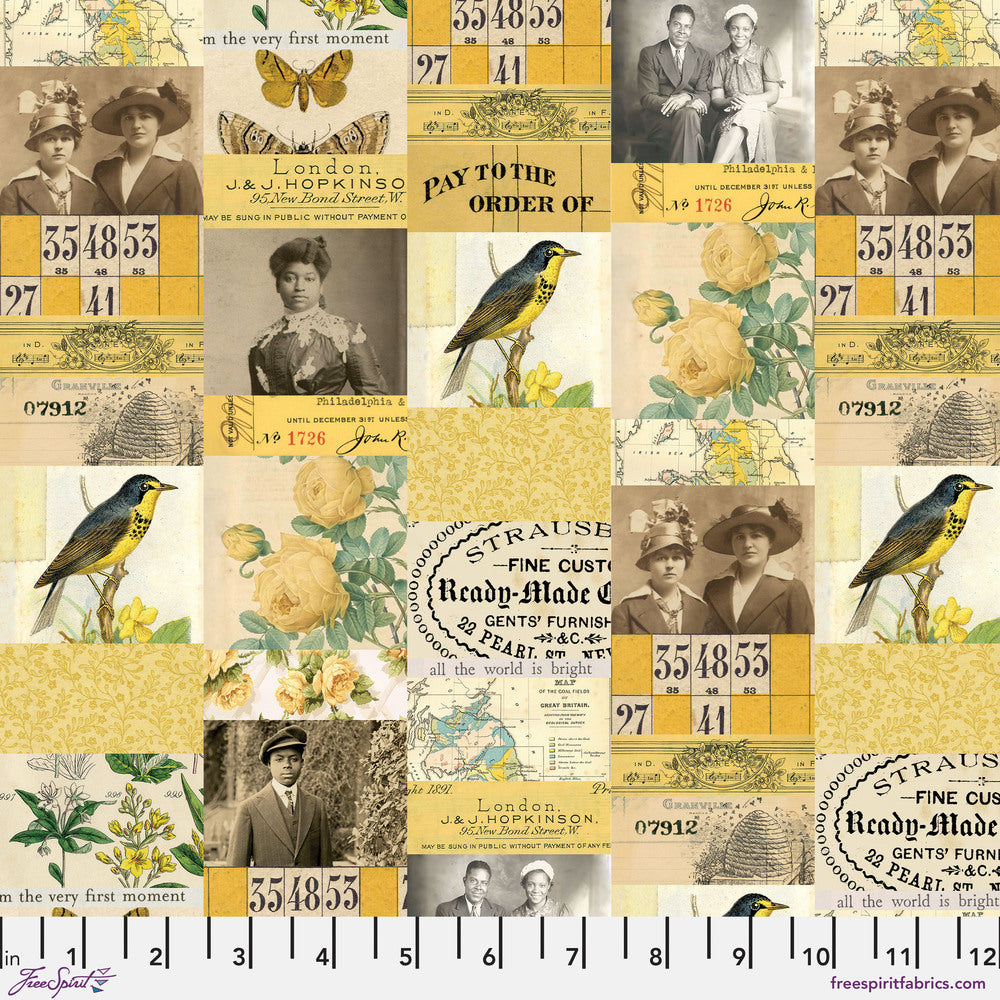 Tim Holtz Eclectic Elements Palette Quilt Fabric - Yellow Collage - PWTH240.YELLOW