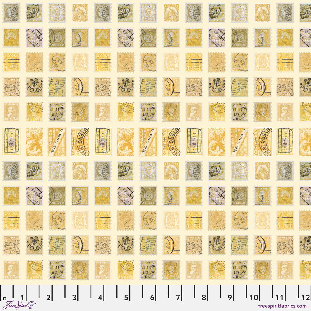 Tim Holtz Eclectic Elements Palette Quilt Fabric - Yellow Stamps - PWTH241.YELLOW