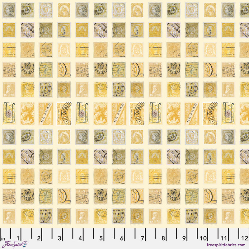 Tim Holtz Eclectic Elements Palette Quilt Fabric - Yellow Stamps - PWTH241.YELLOW