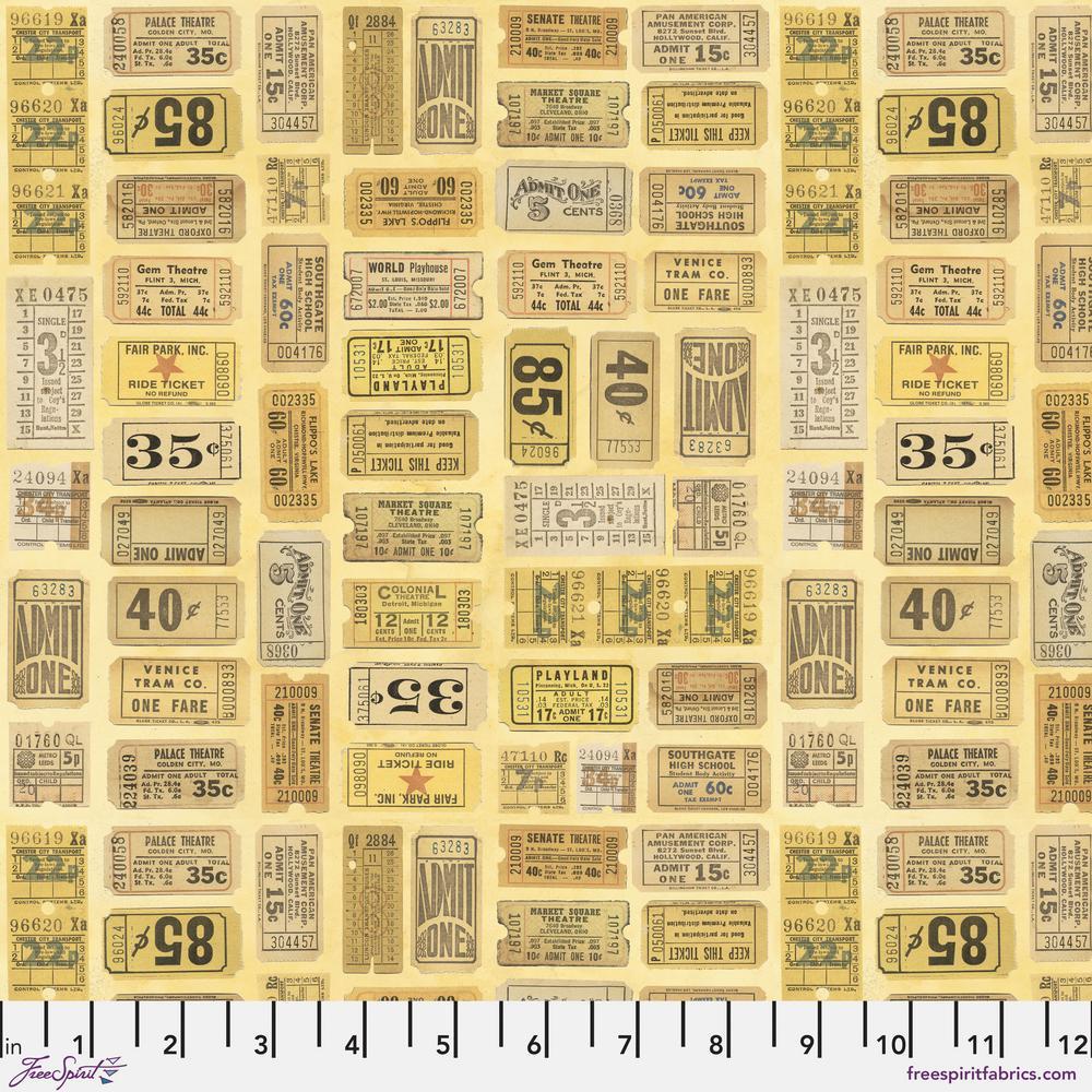 Tim Holtz Eclectic Elements Palette Quilt Fabric - Yellow Tickets - PWTH242.YELLOW