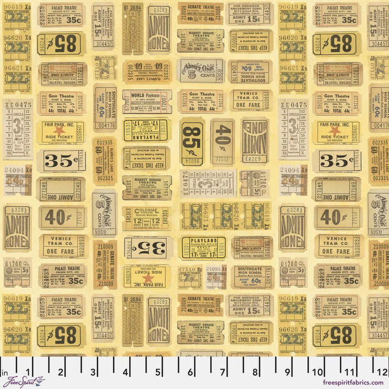 Tim Holtz Eclectic Elements Palette Quilt Fabric - Yellow Tickets - PWTH242.YELLOW