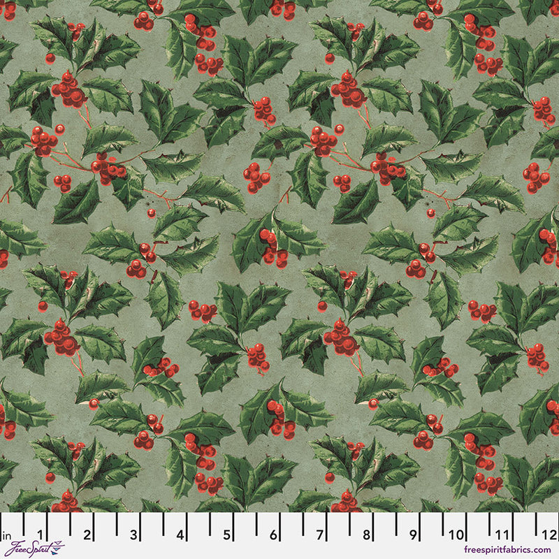 Tim Holtz Eclectic Elements Palette Seasonal Quilt Fabric - Christmas Holly in Green - PWTH337.CHRISTMAS