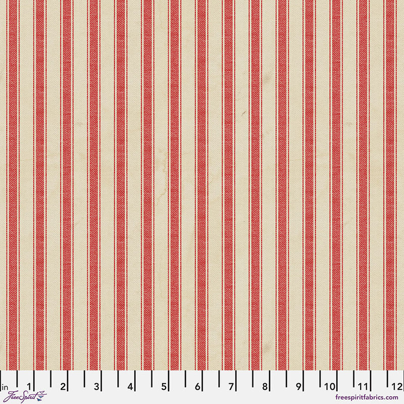 Tim Holtz Eclectic Elements Palette Seasonal Quilt Fabric - Christmas Linen Stripe in Tan/Red - PWTH339.CHRISTMAS