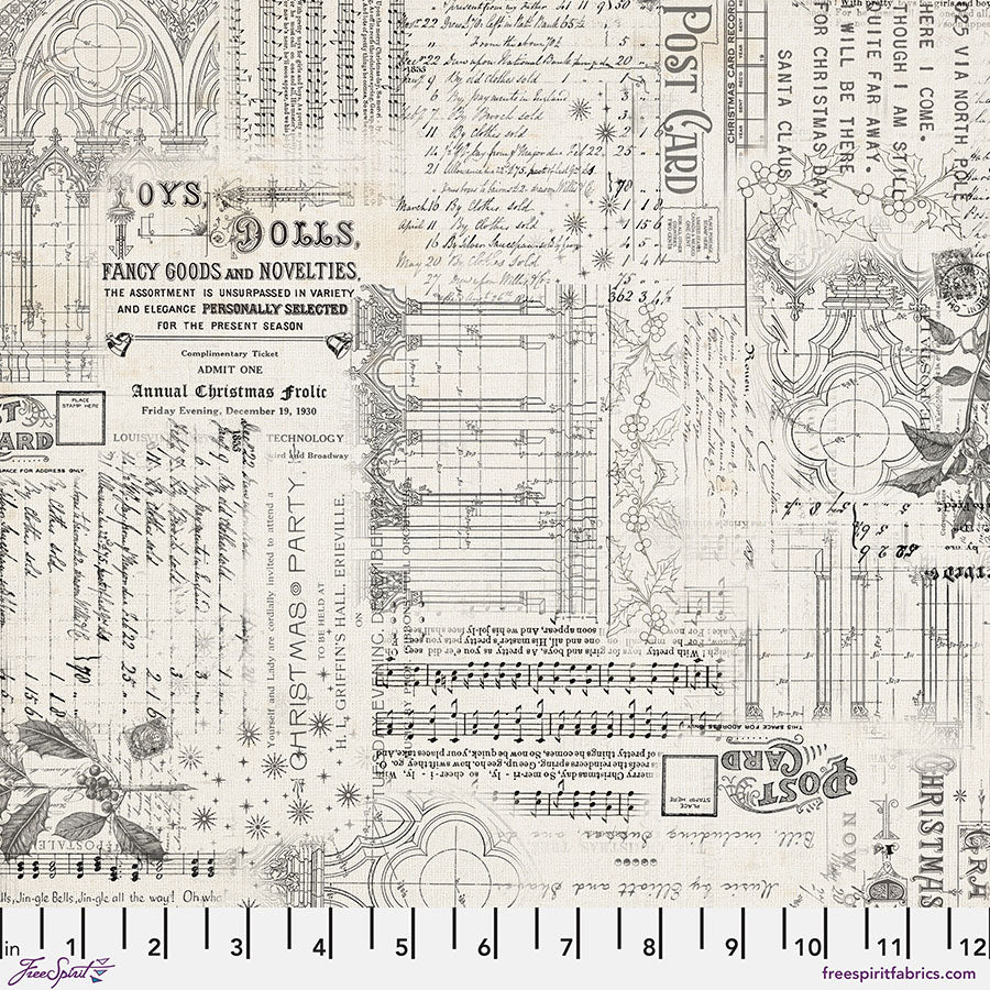 Tim Holtz Eclectic Elements Palette Seasonal Quilt Fabric - Christmas Remnants in Natural - PWTH336.CHRISTMAS