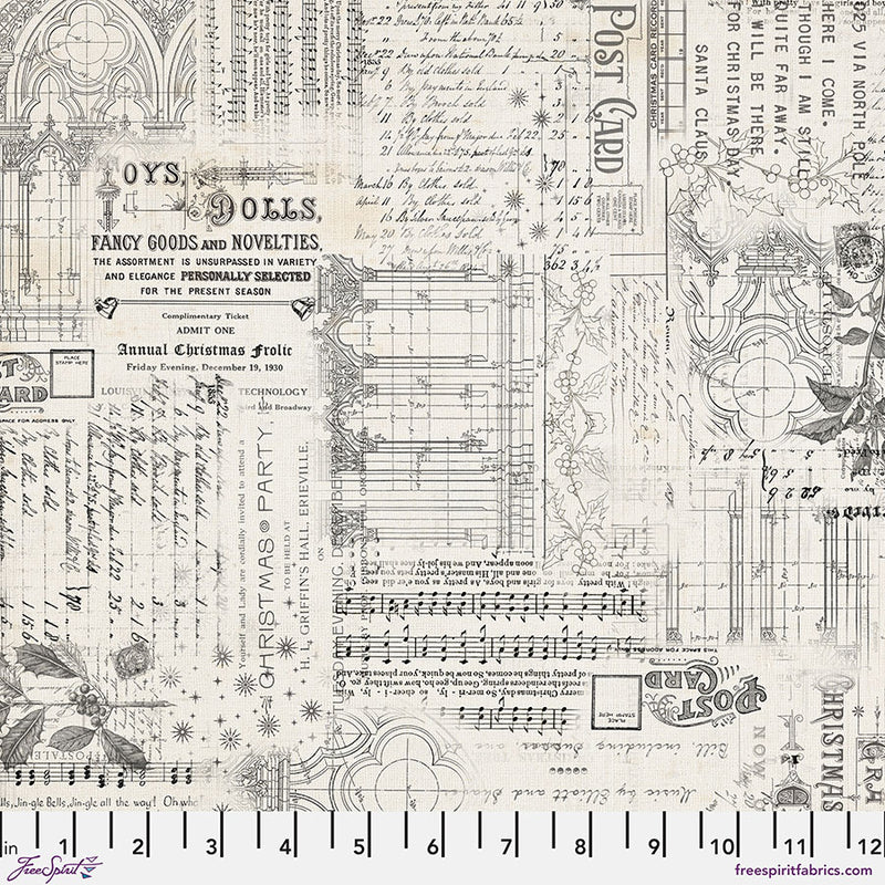 Tim Holtz Eclectic Elements Palette Seasonal Quilt Fabric - Christmas Remnants in Natural - PWTH336.CHRISTMAS