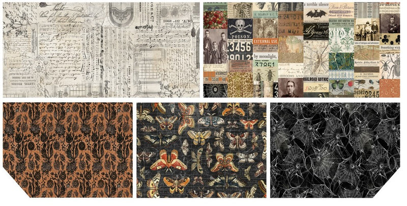 Tim Holtz Eclectic Elements Palette Seasonal Quilt Fabric - Halloween 5 piece Fat Quarter Bundle - TH-HALL