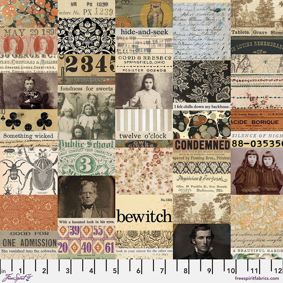 Tim Holtz Eclectic Elements Palette Seasonal Quilt Fabric - Halloween Collage in Multi - PWTH330.HALLOWEEN
