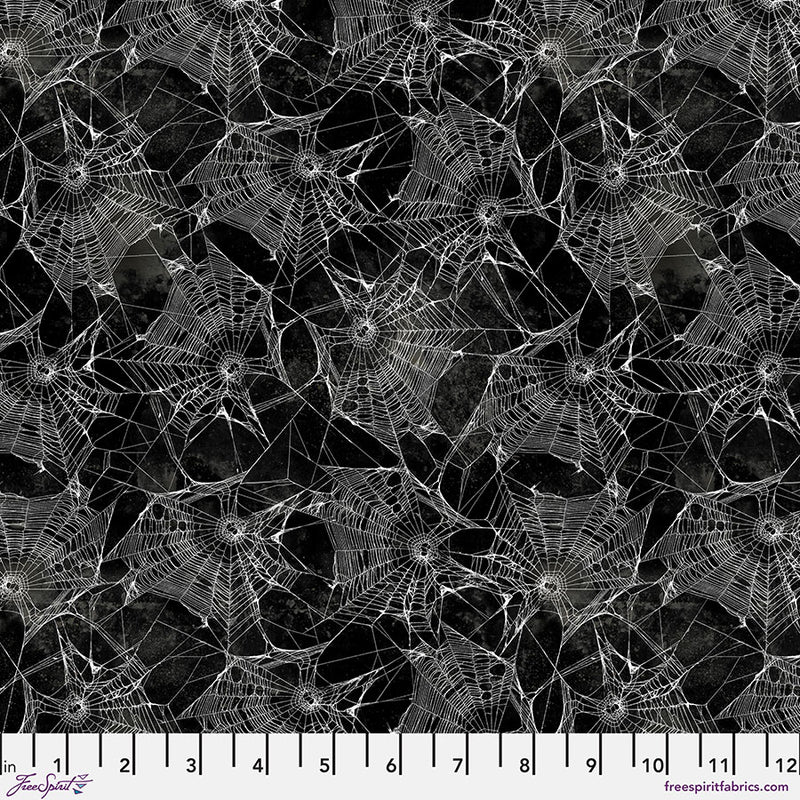 Tim Holtz Eclectic Elements Palette Seasonal Quilt Fabric - Halloween Entangled (Spider Webs) in Black - PWTH332.HALLOWEEN