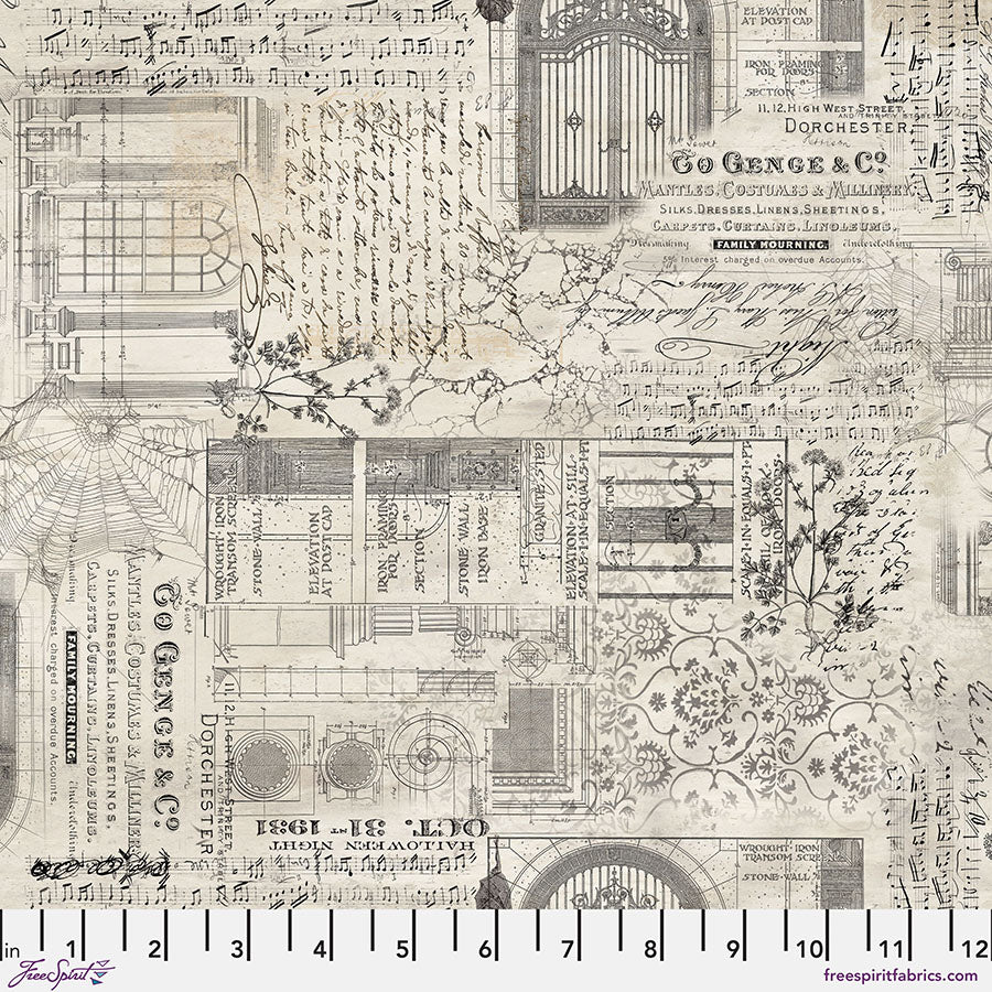 Tim Holtz Eclectic Elements Palette Seasonal Quilt Fabric - Halloween Remnants in Natural - PWTH331.HALLOWEEN