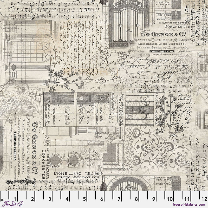 Tim Holtz Eclectic Elements Palette Seasonal Quilt Fabric - Halloween Remnants in Natural - PWTH331.HALLOWEEN