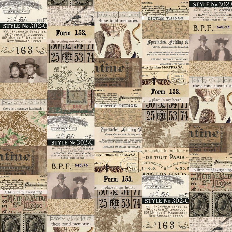 Tim Holtz Eclectic Elements Palette Quilt Fabric - Neutral Collage (Tan/Brown) - PWTH250.NEUTRAL