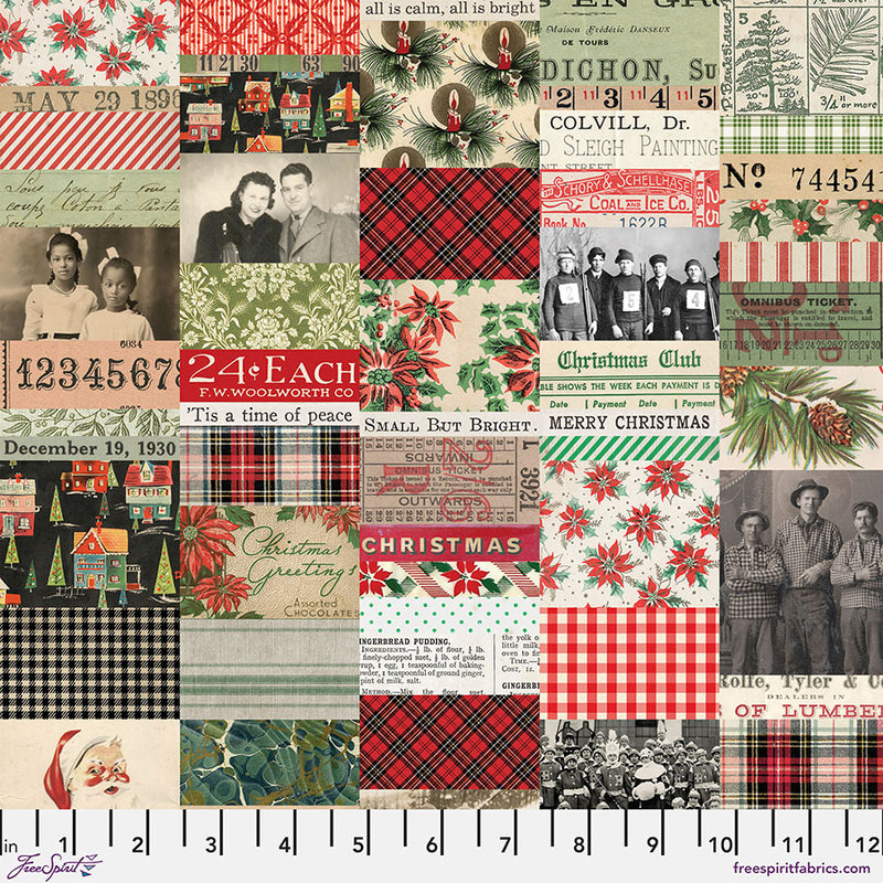 Tim Holtz Eclectic Elements Palette Seasonal Quilt Fabric - Christmas Collage in Multi - PWTH335.CHRISTMAS