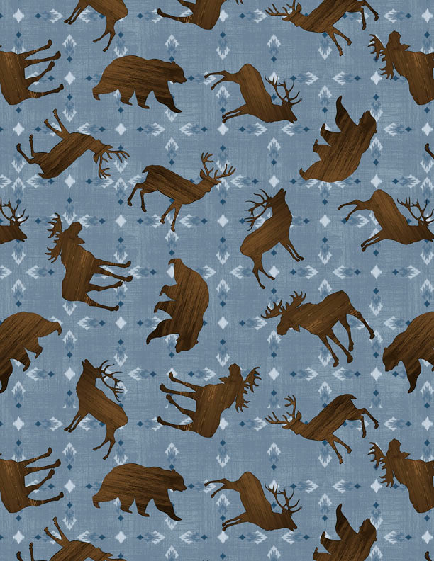 Timberland Trails Quilt Fabric - Animal Toss in Blue - 3070 45603 424