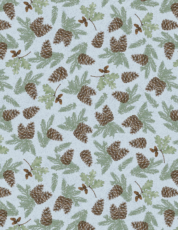 Timberland Trails Quilt Fabric - Pine Cone Toss in Blue - 3070 45605 427