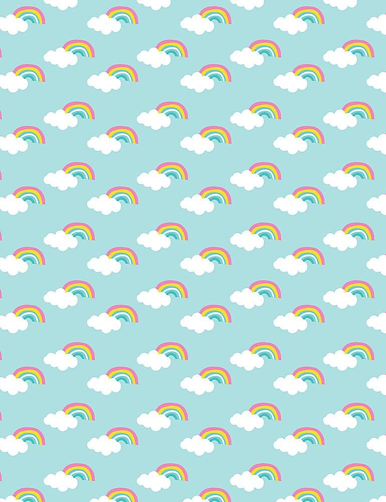 Timeless Treasures Novelty Quilt Fabric - Cute Rainbows in Aqua - KIDZ C1148 AQUA