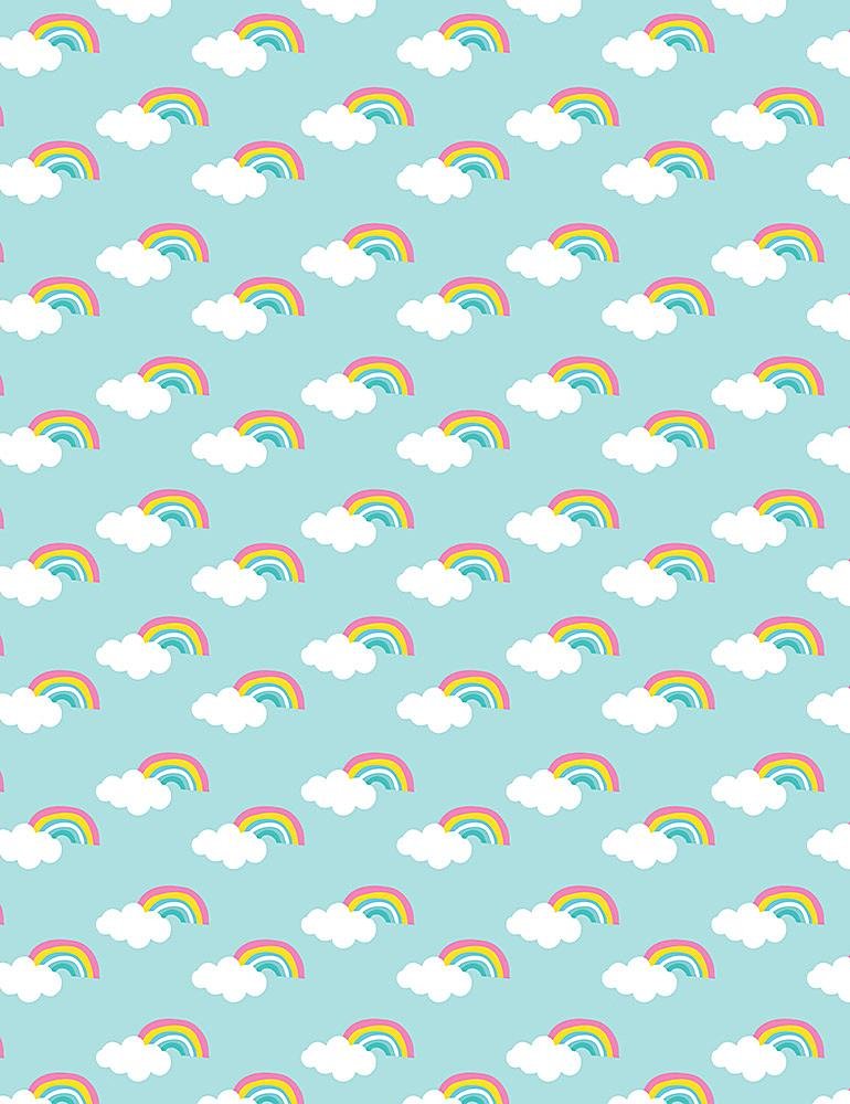 Timeless Treasures Novelty Quilt Fabric - Cute Rainbows in Aqua - KIDZ C1148 AQUA