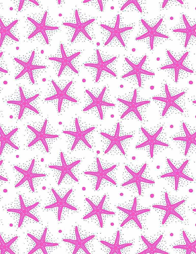 Timeless Treasures Novelty Quilt Fabric - Starfish in White/Pink - KIDZ C1079 WHITE