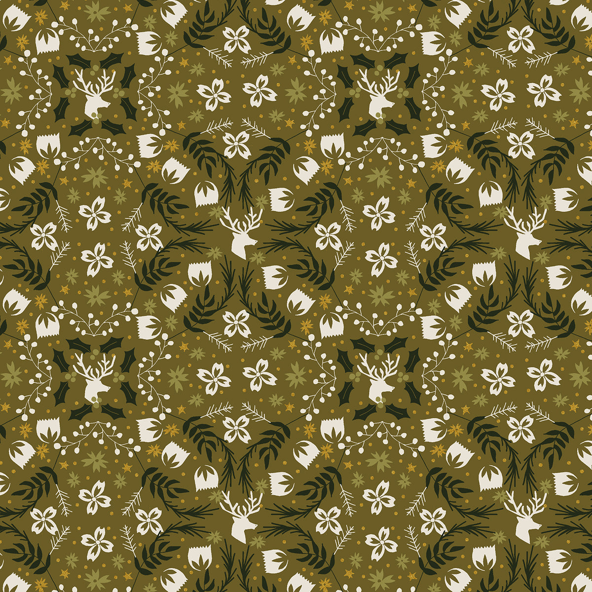 Tinsel on the Trail Quilt Fabric by Cotton+Steel - Gather (Reindeer Geometric) in Forest (Medium Green) - AC602-FO3M