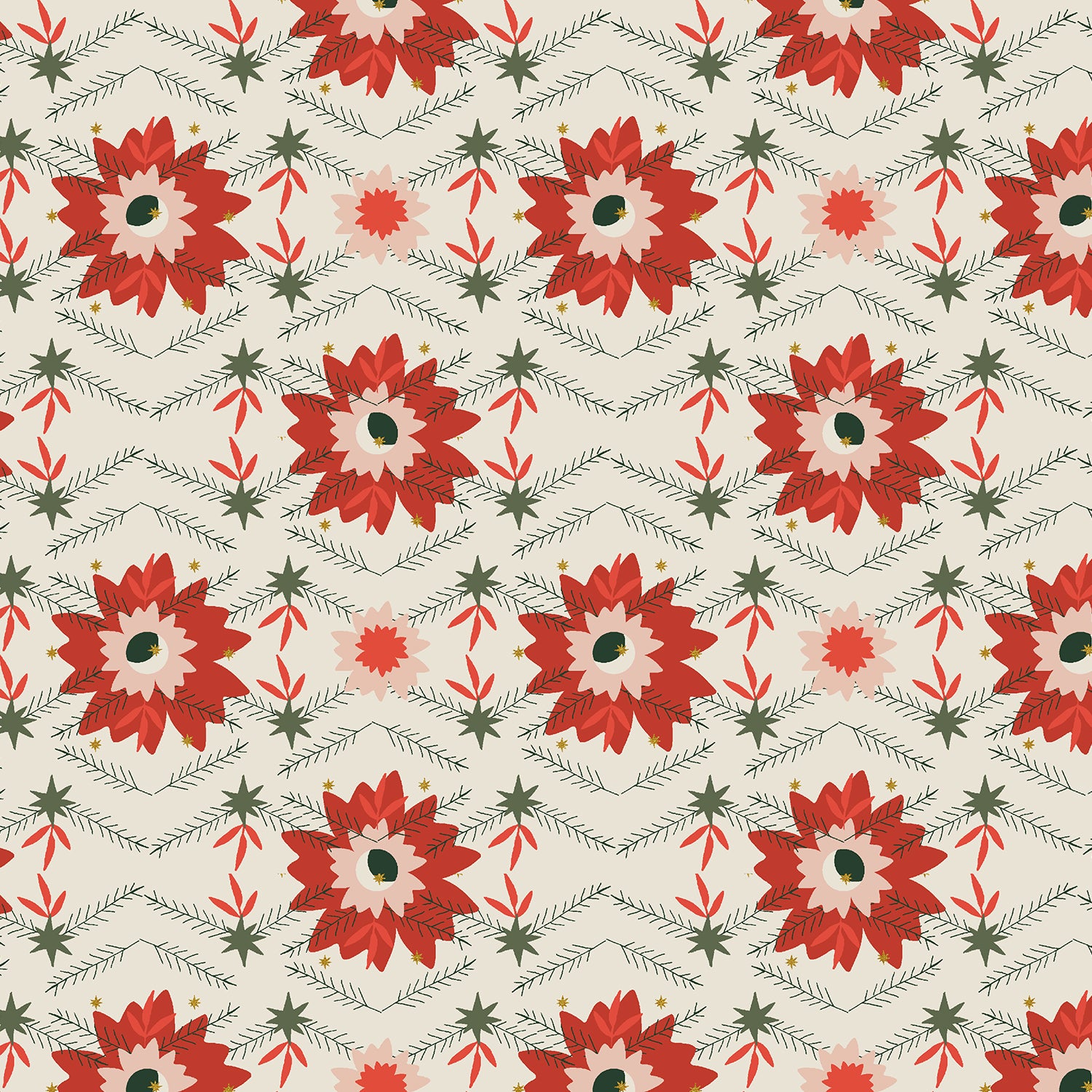 Tinsel on the Trail Quilt Fabric by Cotton+Steel - Poinsettia in Crimson (Cream/Red) - AC600-CR2M