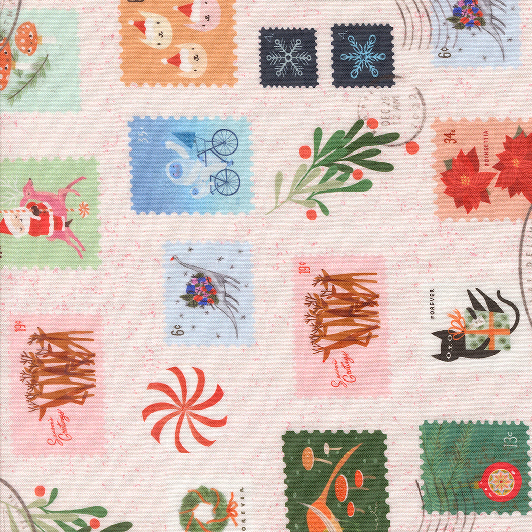 Tiny Christmas Quilt Fabric - Christmas Stamps in Snow Multi - 37132 11