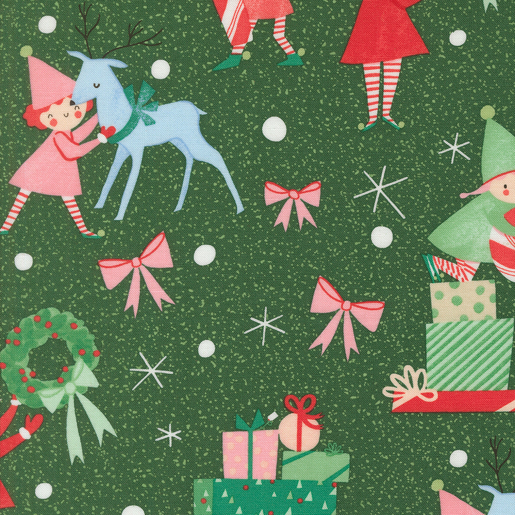 Tiny Christmas Quilt Fabric - Elves in Pine Green - 37131 19