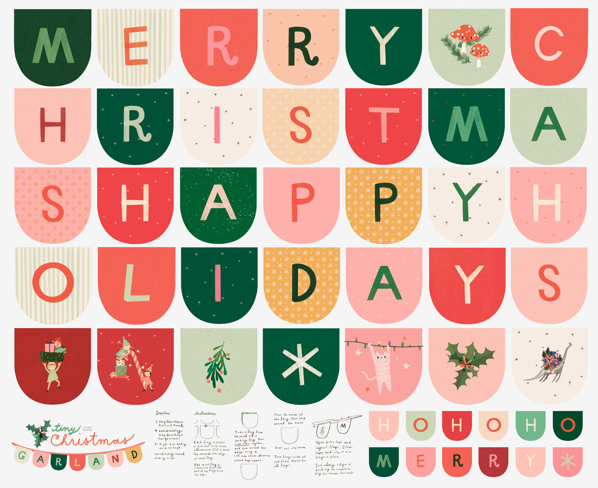 Tiny Christmas Quilt Fabric - Garland Panel in Snow Multi - 37138 11 - SOLD AS A 36" PANEL