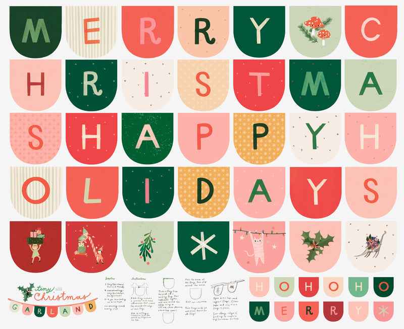 Tiny Christmas Quilt Fabric - Garland Panel in Snow Multi - 37138 11 - SOLD AS A 36" PANEL