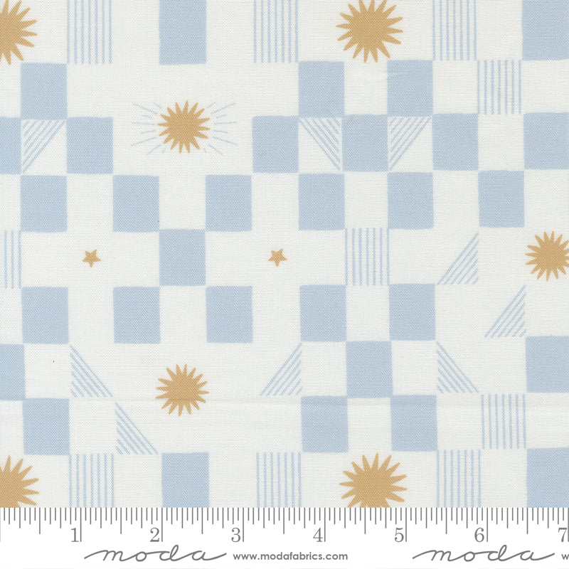 To the Moon and Back Quilt Fabric - Stars and Blocks in Sky Blue/Cream - 25901 24