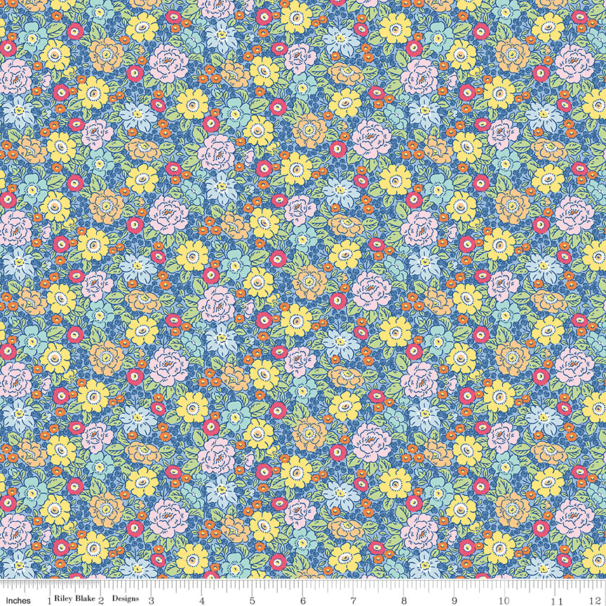 Traditional 30's Quilt Fabric - Blue Floral - C18246-BLUE