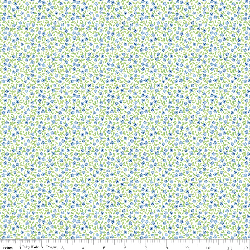 Traditional 30's Quilt Fabric - Blue Flowers C18242-BLUE