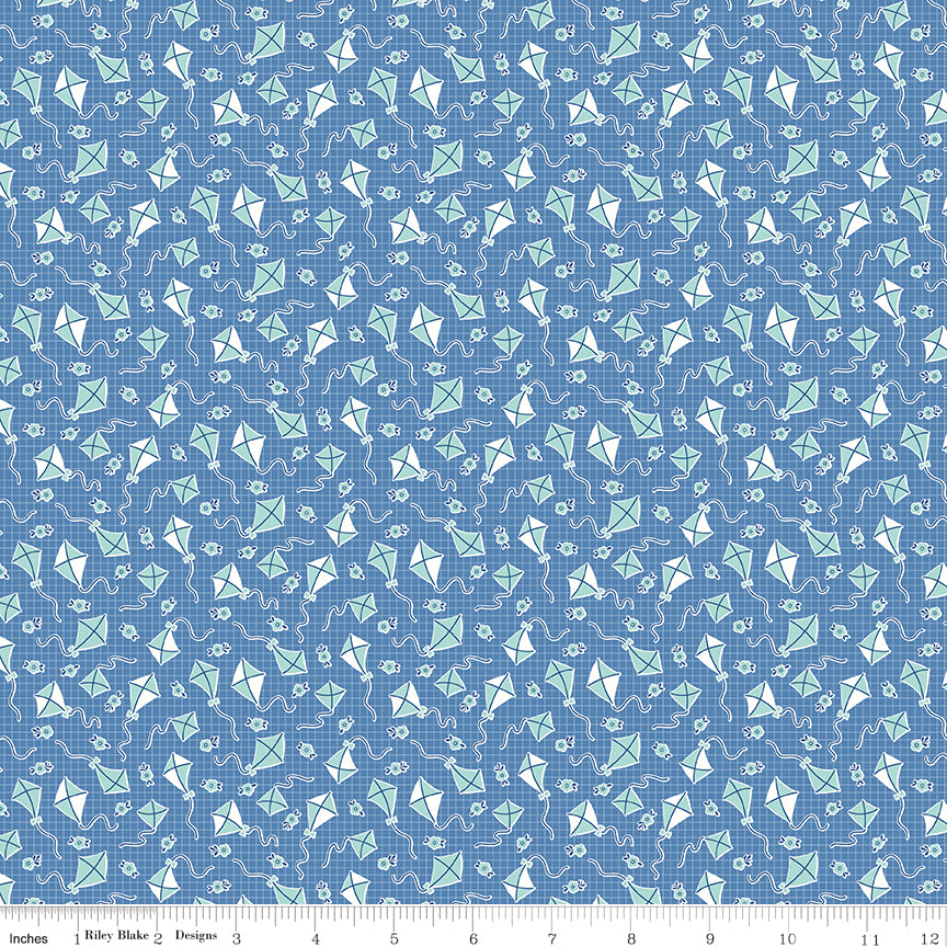 Traditional 30's Quilt Fabric - Blue Kites - C18245-BLUE