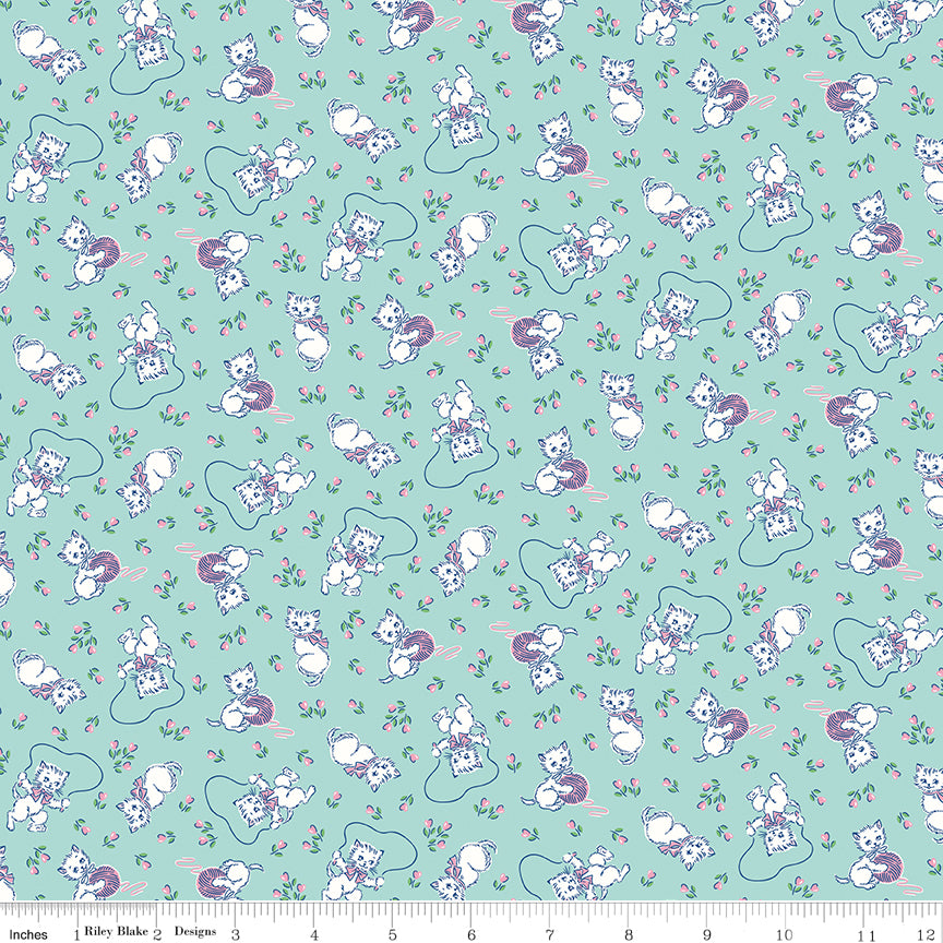 Traditional 30's Quilt Fabric - Blue Kittens - C18243-BLUE