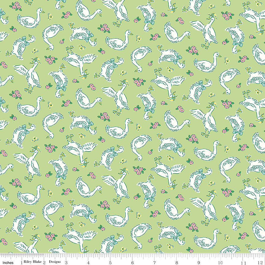 Traditional 30's Quilt Fabric - Green Geese - C18240-GREEN
