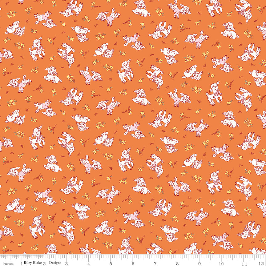 Traditional 30's Quilt Fabric - Orange Lambs - C18241-ORANGE