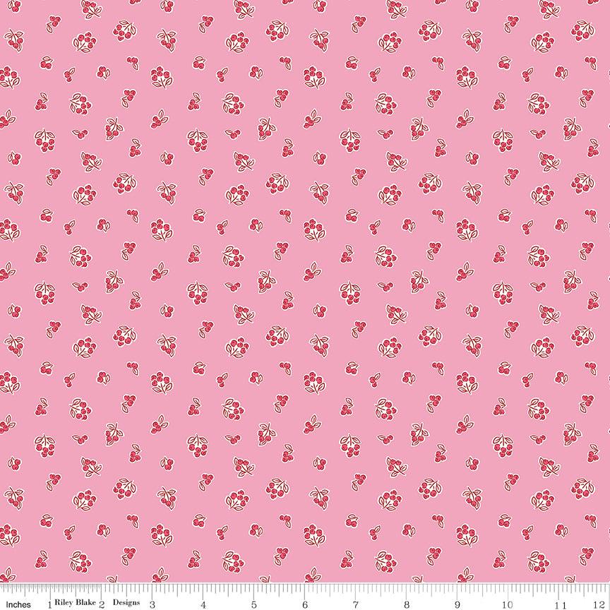 Traditional 30's Quilt Fabric - Pink Berries - C18244-PINK