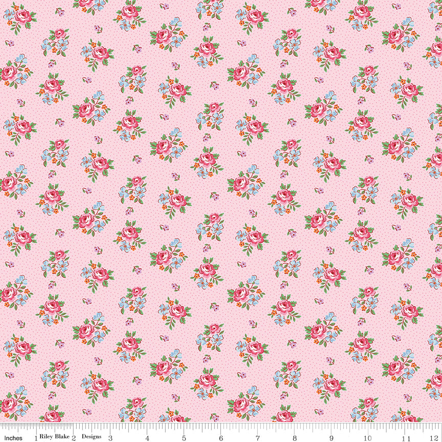 Traditional 30's Quilt Fabric - Pink Scattered Floral - C18248-PINK