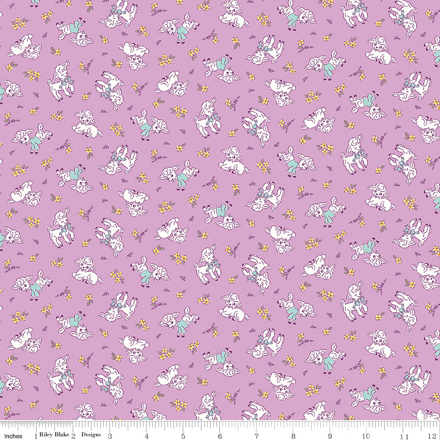 Traditional 30's Quilt Fabric - Purple Lambs - C18241-PURPLE