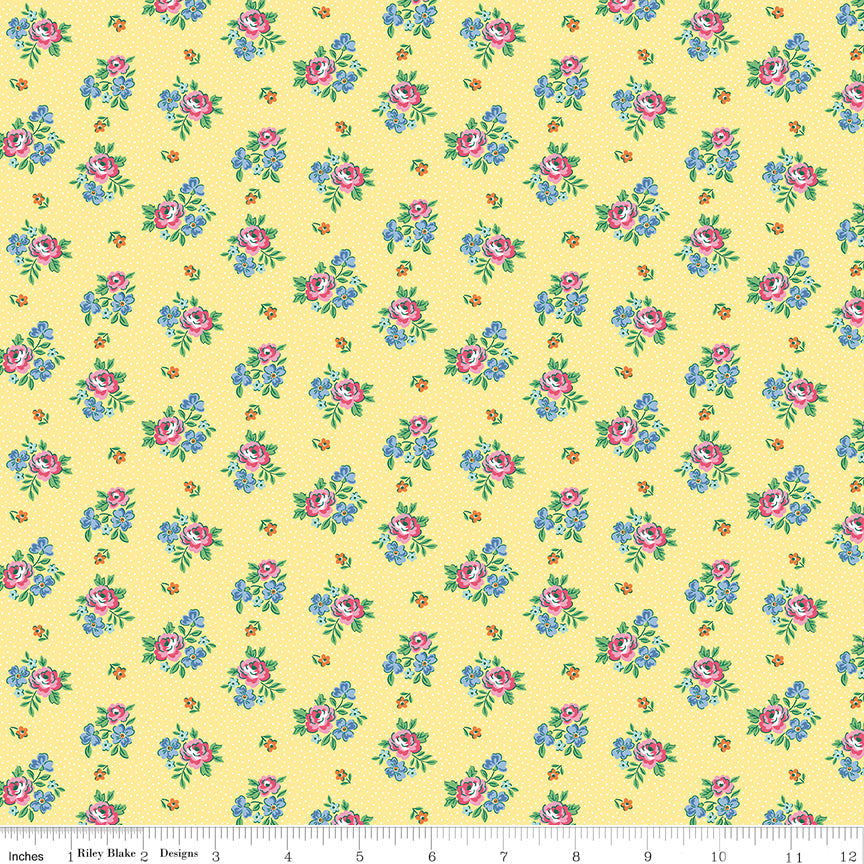 Traditional 30's Quilt Fabric - Yellow Scattered Floral - C18248-YELLOW