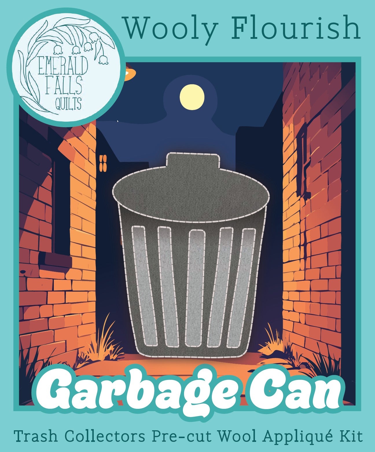 Wooly Flourish Trash Collectors Garbage Can Wool Applique Kit by Lynn Christiansen - WFGARBAGECAN