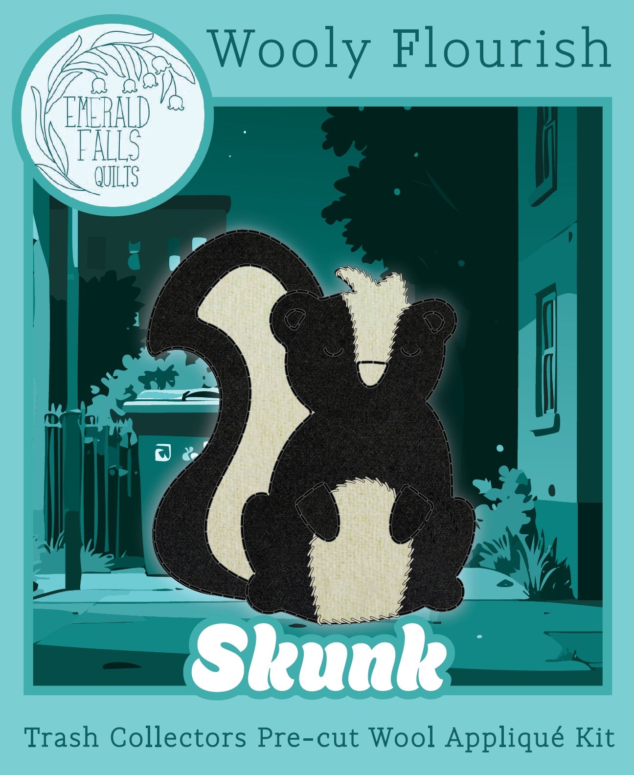 Wooly Flourish Trash Collectors Skunk Wool Applique Kit by Lynn Christiansen - WFSKUNK